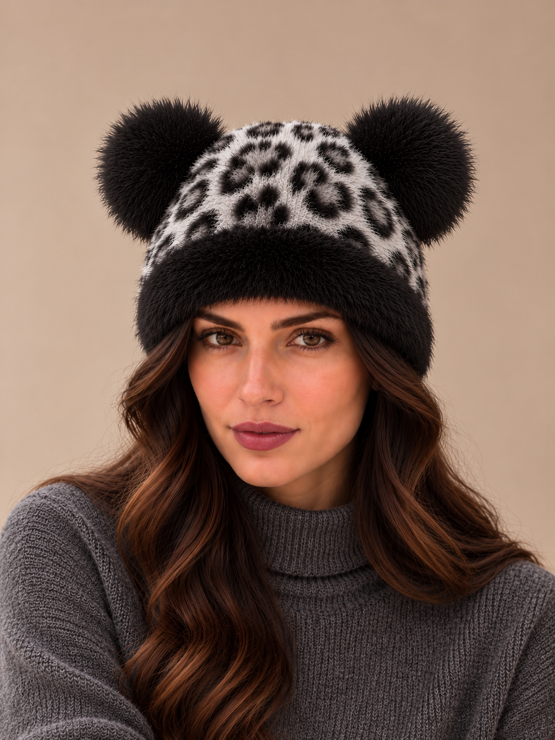 Kulaklı Leopar Kürklü Bere-zoom-1
