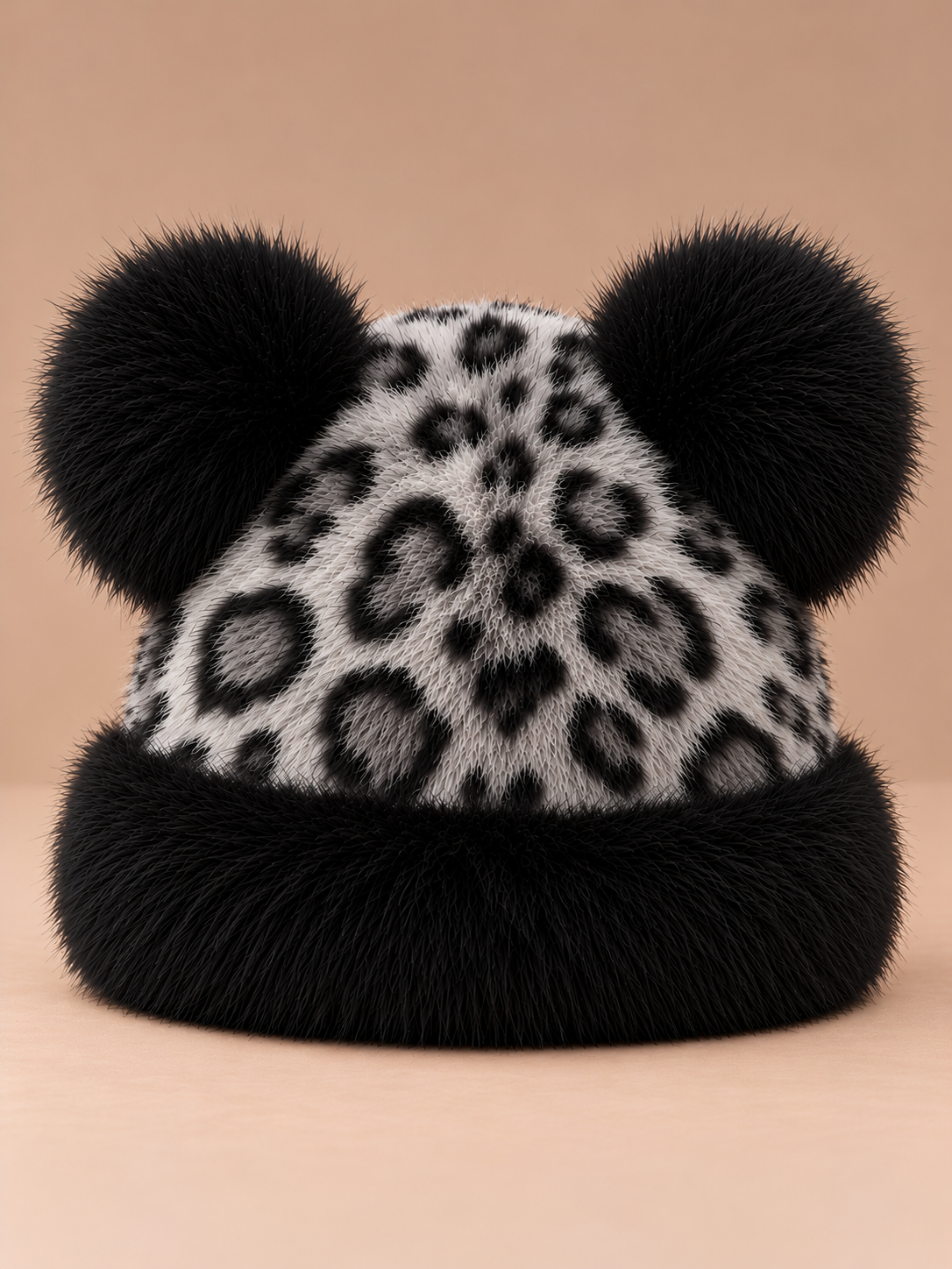 Kulaklı Leopar Kürklü Bere
