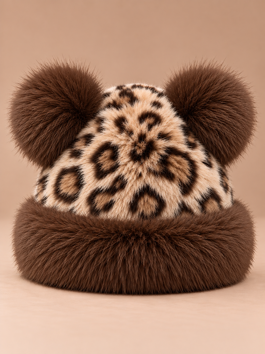 Kulaklı Leopar Kürklü Bere-5